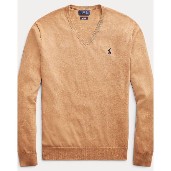 Polo Ralph Lauren Men’s Brown Pima Cotton V-Neck Sweater 4XB/4TG Big & Tall - Picture 1 of 14